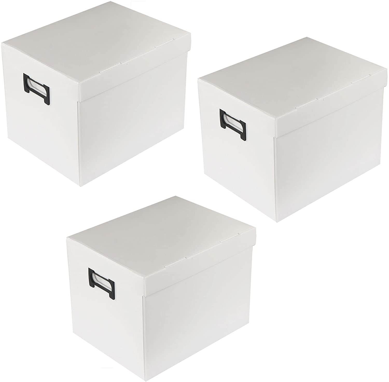 (Qty 3) Vaiyer Multipurpose Durable Plastic Filing Storage Organizer Box with Lid  &ndash; Hanging Letter/Legal Folder &ndash; Home Office Bins Cabinet - for Doctors, Lawyers, Office Use 16 X 12 X 11 Inch, White