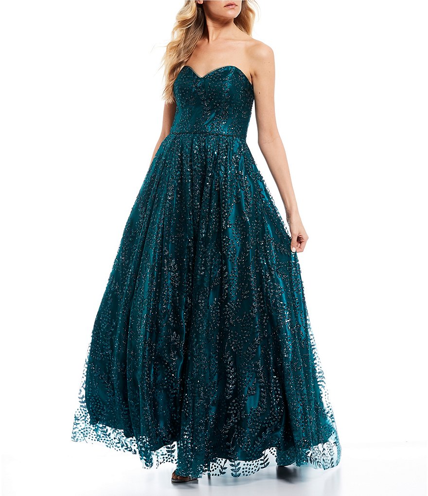 Blondie Nites Strapless Glitter Ball Gown