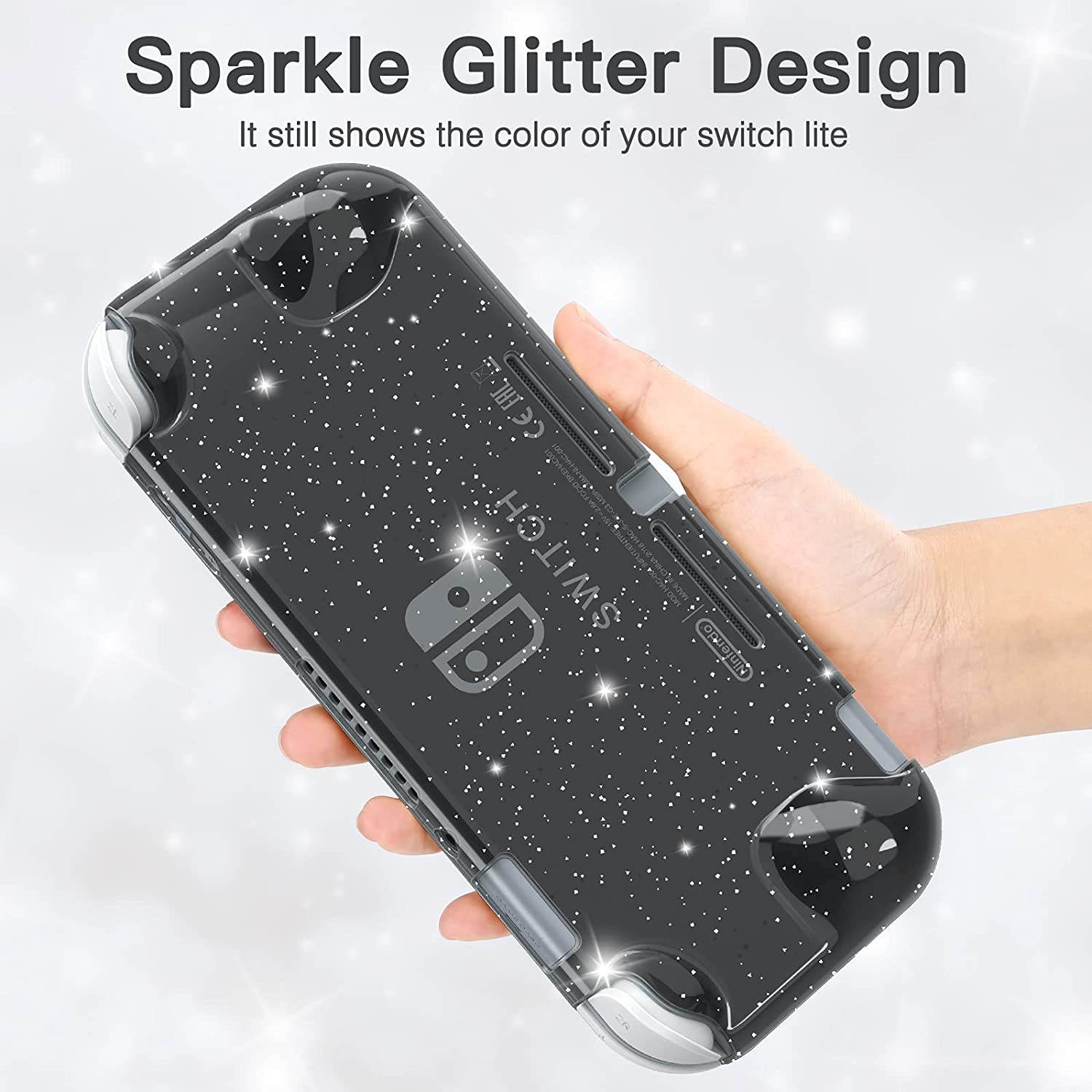 HEYSTOP Case Compatible with Nintendo Switch Lite, with Tempered Glass Screen Protector and 4 Thumb Grip, Front and Back, All-Round Protective case (Black)