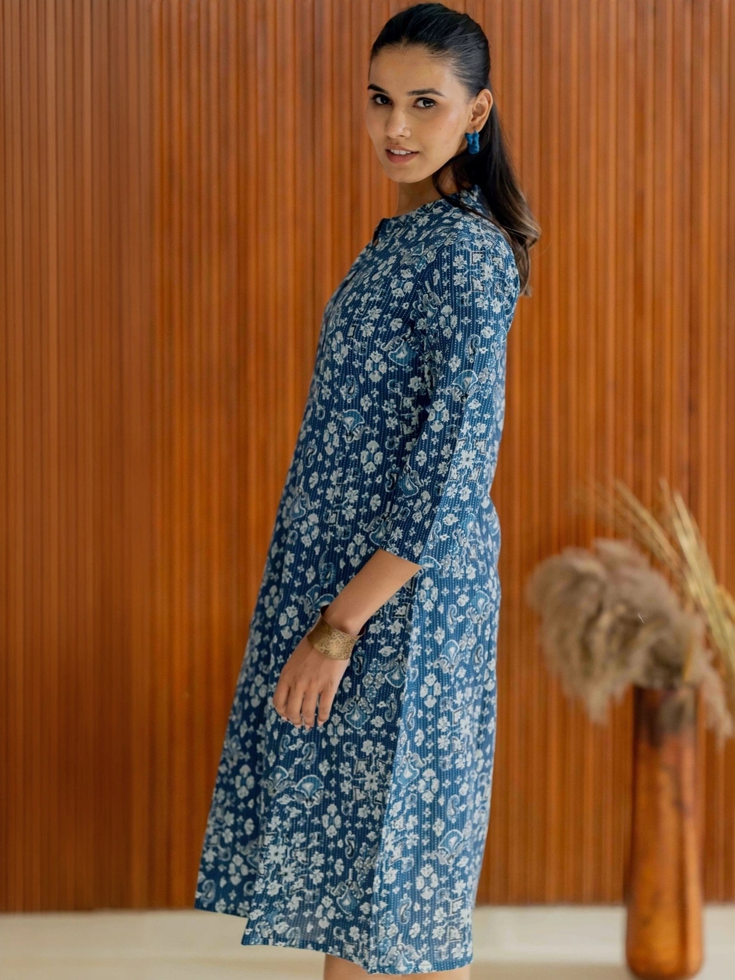 MIRCHI FASHION Blue Cotton Printed A Line Kurta