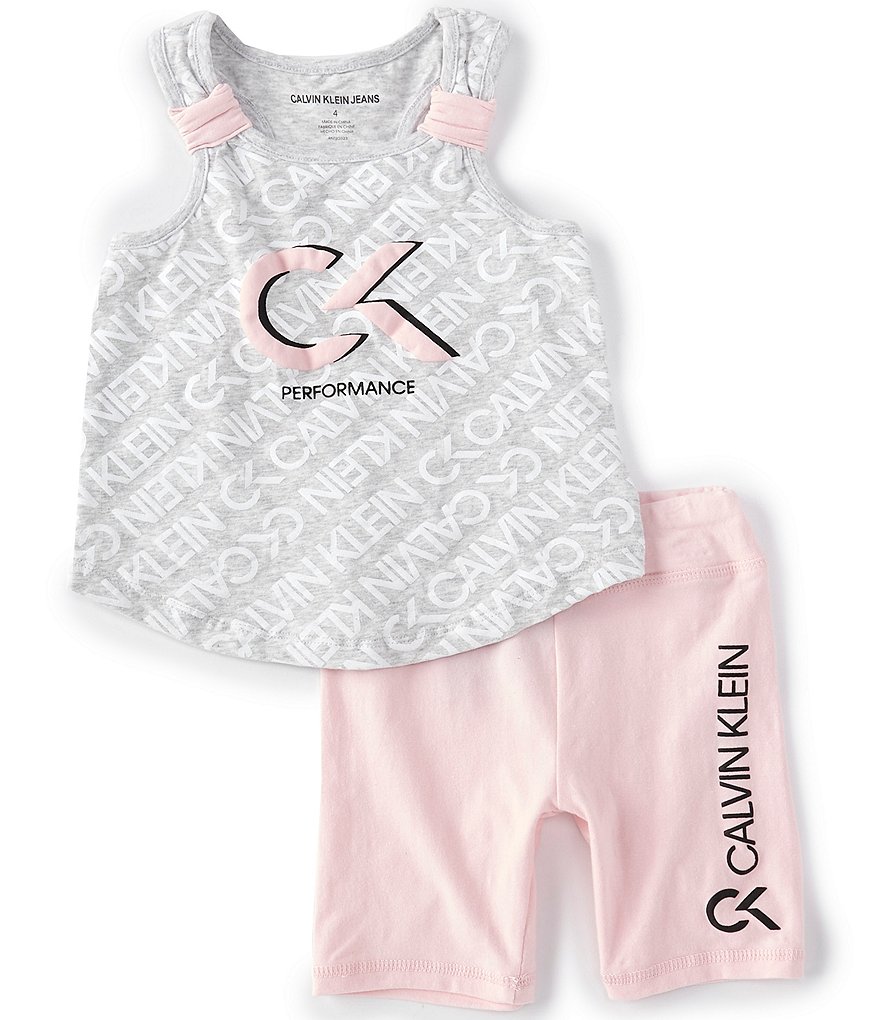 Calvin Klein Calvin Klein Active Little Girls 4-6X Repeat-Logo Tank Top & Bike Shorts