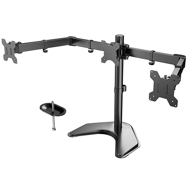 Triple Monitor Stand Free Standing Fully Adjustable Monitor Desk Mount Tilts Swivels Rotates Fits 3 LCD LED OLED Screens 1324 Inches in Size Each Arm Holds up to 22lbs