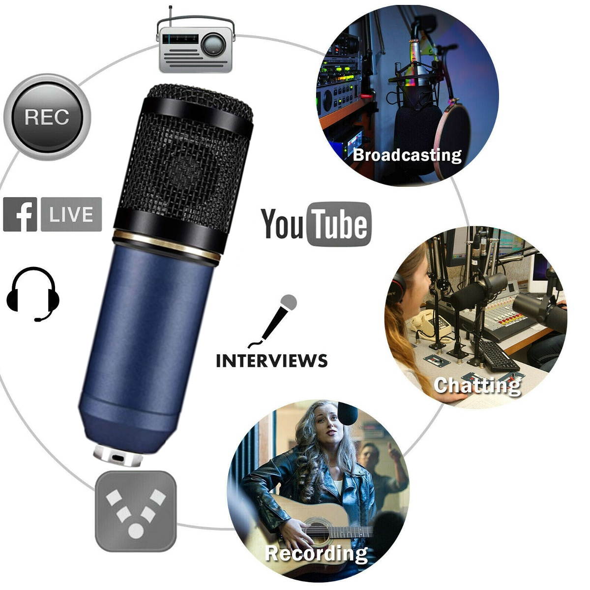 Condenser Microphone Kit Pro Audio Studio Recording & Brocasting Podcasts Set BM-800