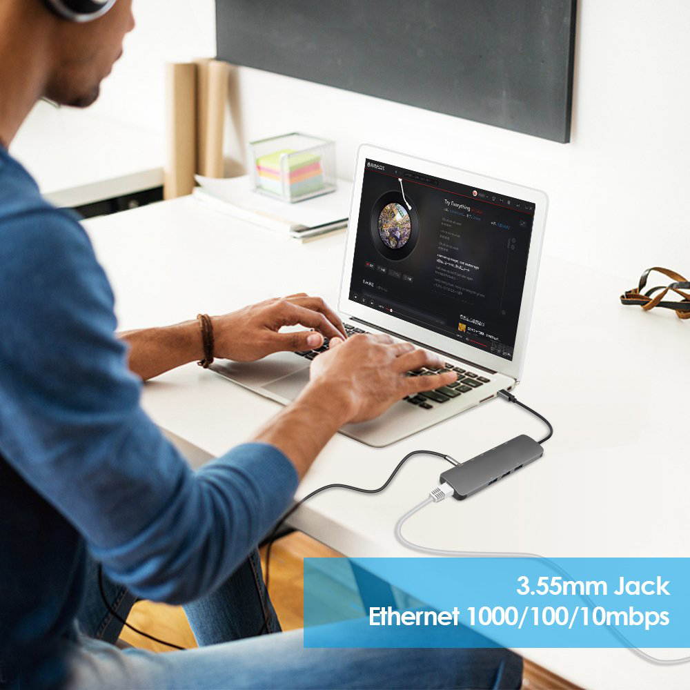 ESTONE USB C Hub 9 in 1 Aluminum Multiport Adapter With USB-C Charging, Port of Mic/Audio,3 USB 3.0 ports, HDMI, TF, MICro SD for Macbook Pro, Surface Pro,Notebook PC, USB Flash Drives and More