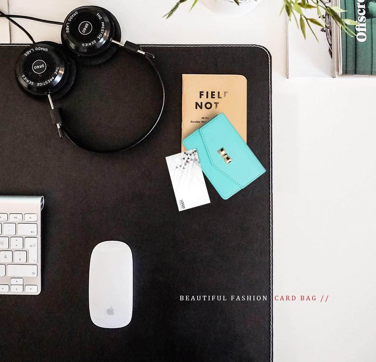 FYY Business card holder, Handmade Premium Leather Business Name Card Case Universal Card Holder with Magnetic Closure (Hold 30 pics of cards) Mint Green