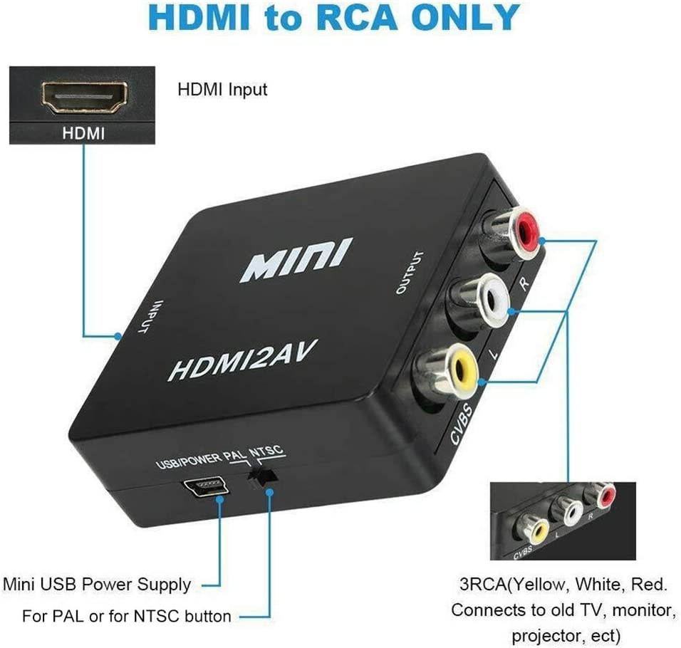 hudiemm0B HDMI to AV Adapter, Portable Mini Full HD 1080P HDMI to AV RCA Adapter Audio Composite Converter Box