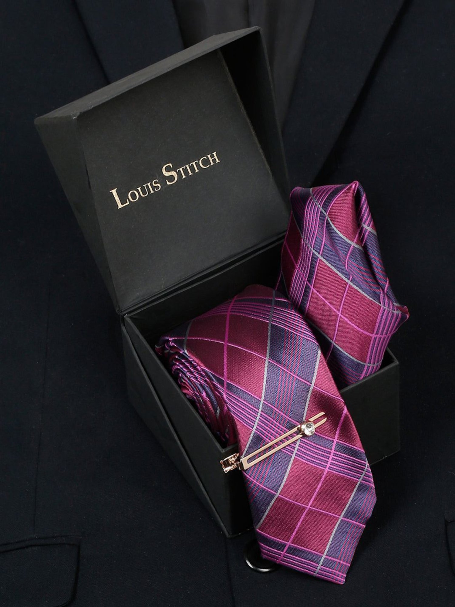 Louis Stitch Blue Printed Necktie Gift Set - Set of 3