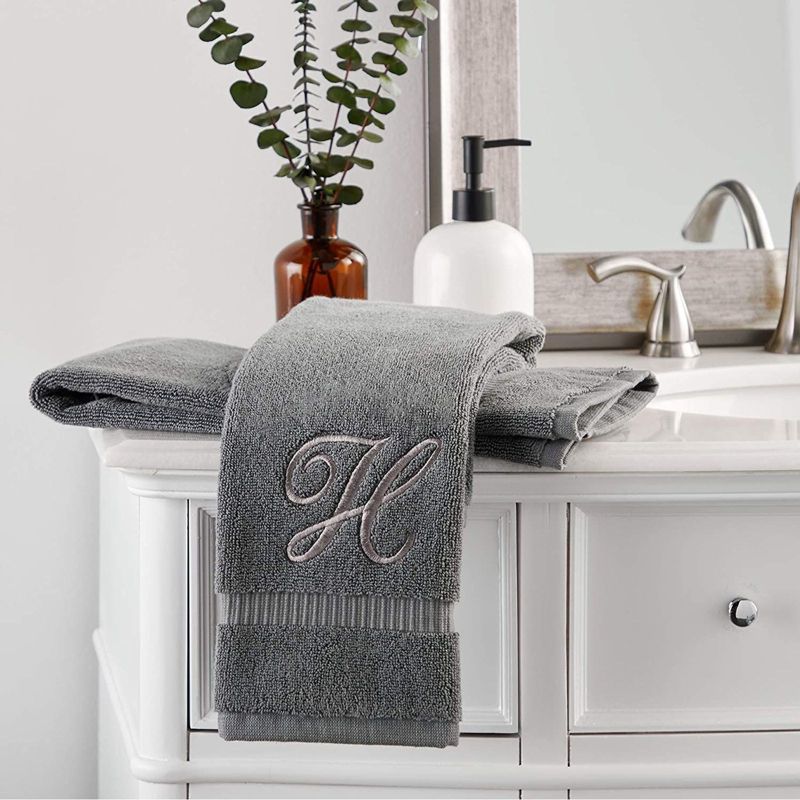 Juvale 2 Pack Monogrammed Hand Towel, Embroidered Letter H (16 x 30 in, Grey)