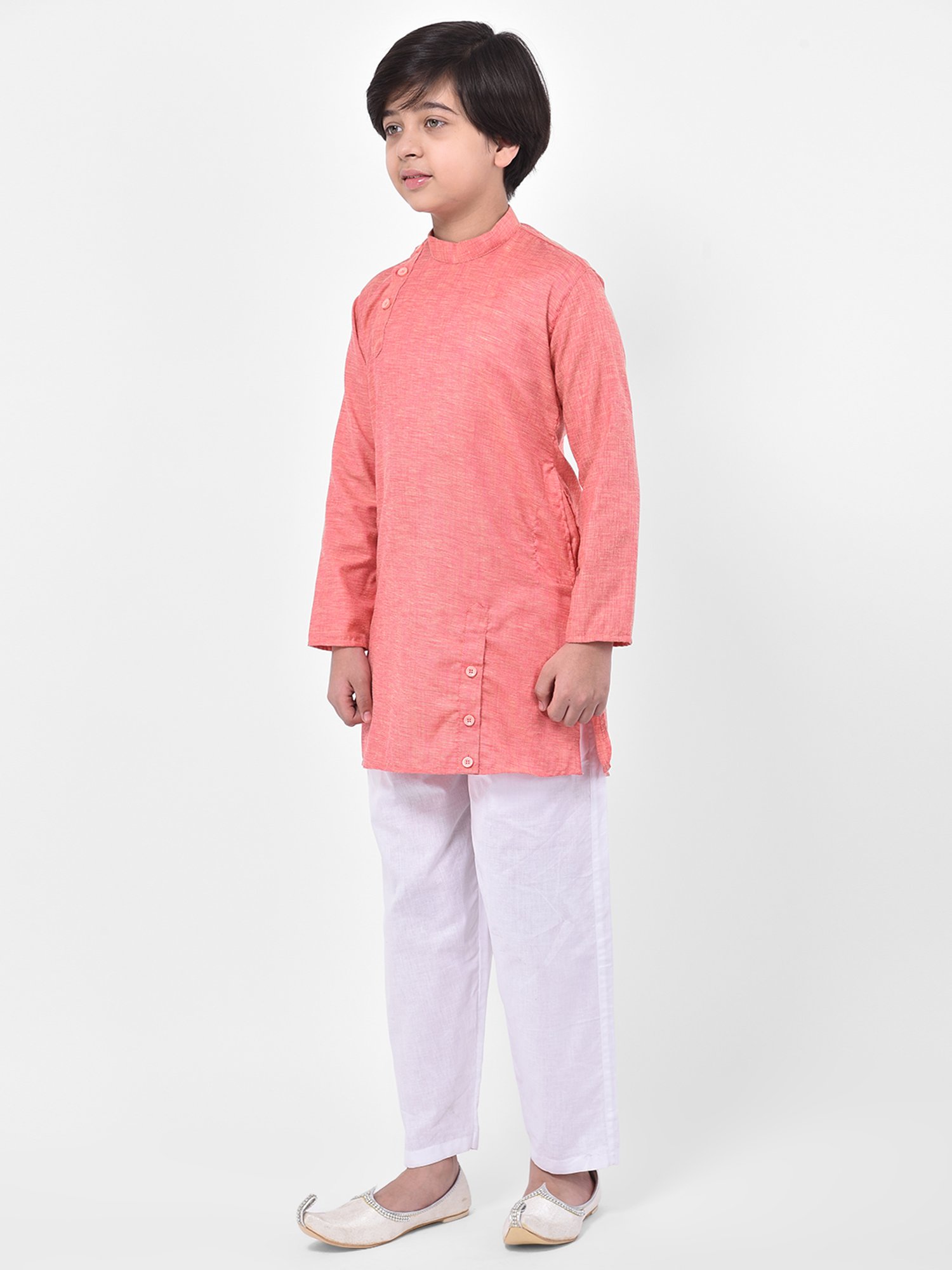Deyann Kids Pink & White Solid Full Sleeves Kurta with Pyjamas