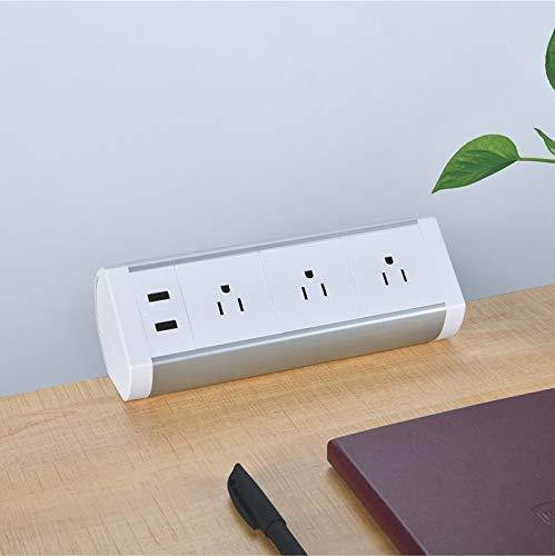 Haylink CE ROHS Approval Clamp Desktop Sockets 2 Port USB Charger 3 Outlet Strip 5ft Cord Home Office Reading Public Area Table Mount Multi-Outlets Aluminum Surge Protector Desk Strip (White)