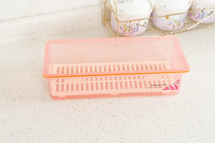 Multifunctional Plastic Kitchen Tableware Chopsticks Spoon Fork Storage Box With Cover Drop Water -Pink