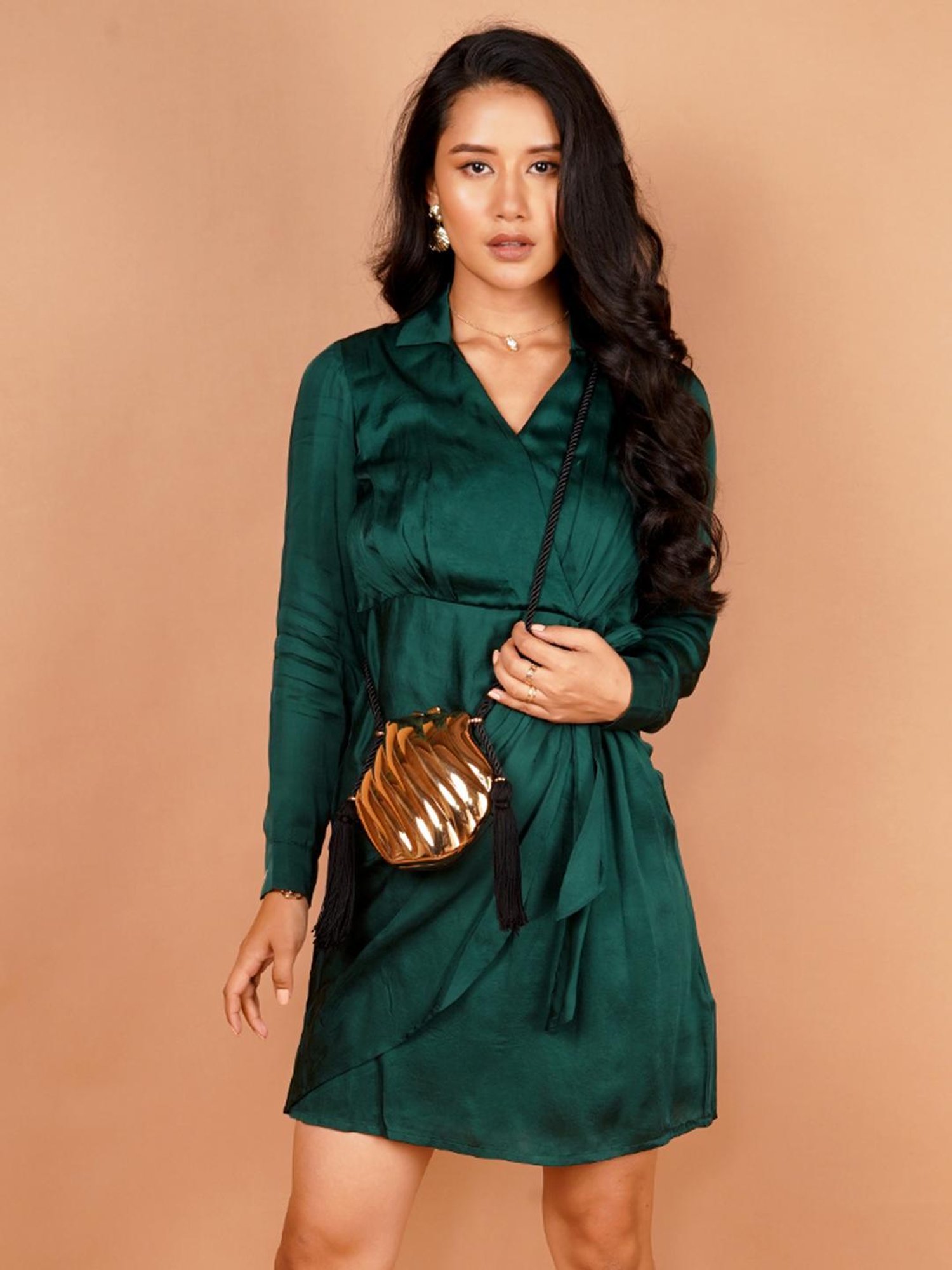 Zink London Green Regular Fit Wrap Dress