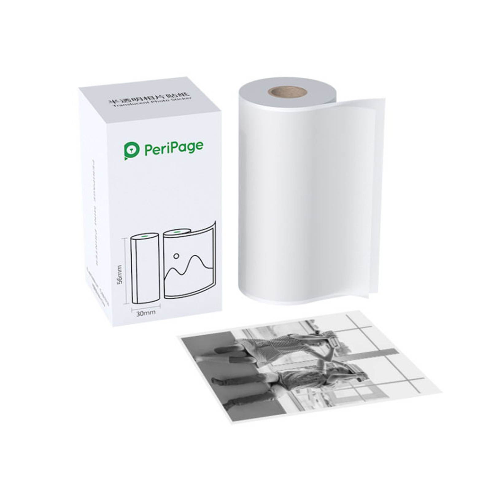 PeriPage 56 x 30mm Translucent Photo Sticker BPA-Free Adhesive Thermal Paper Roll Sticky Paper Waterproof Oil-proof Friction-proof for PeriPage A6/A8/A9/A9s/A9 Pro/A9 Max/A9s Max Mini BT Pocket