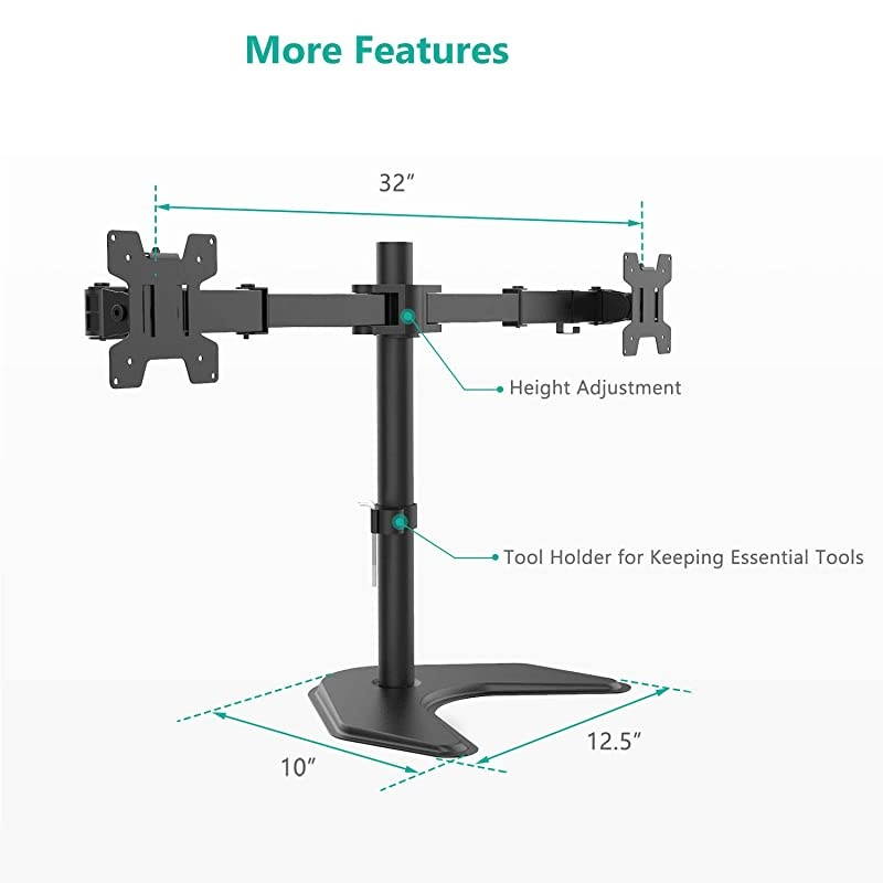 Free Standing Dual LCD Monitor Fully Adjustable Desk Mount Fits 2 Screens up to 27 inch 22 lbs Weight Capacity per Arm with Grommet Base MF002 Black