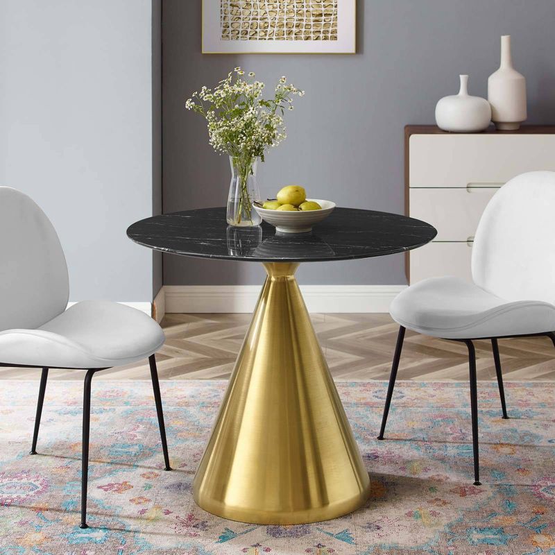 36" Tupelo Round Artificial Marble Dining Table Gold Black - Modway