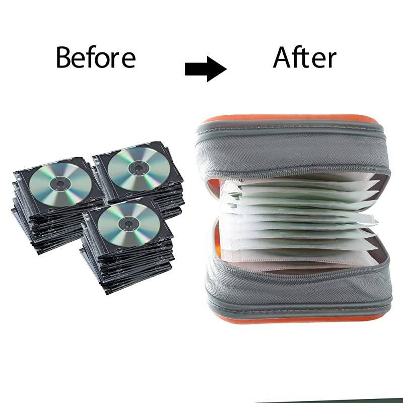 CD Case, 40 Capacity CD DVD Heavy Duty Wallet Storage Organizer Holder VCD Binder Bag Album Booklet (A-Orange)