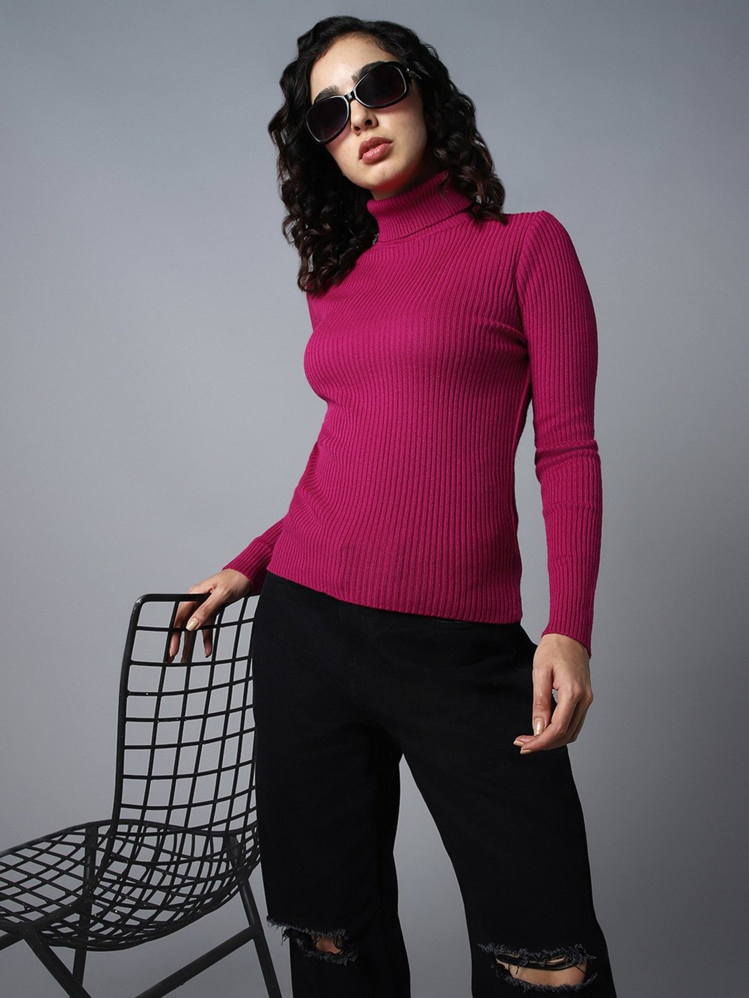 High Star Pink Regular Fit Sweater