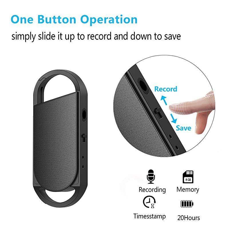 16GB Keychain Recording Device,  USB Audio Activated Voice Recorder, 20 Hours Working, USB Rechargeable, Easy One Button Operation