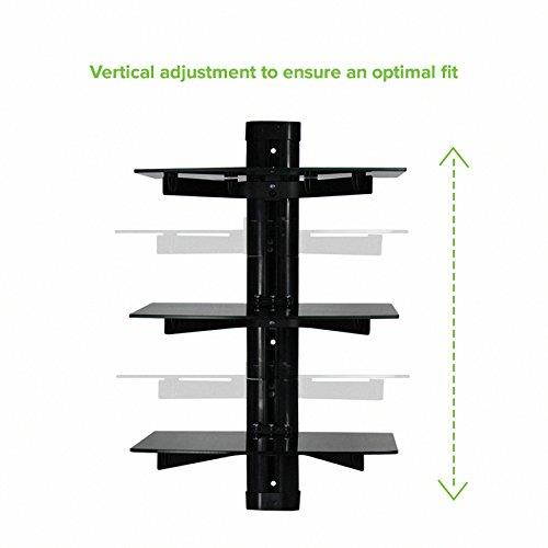 NavePoint Wall Mount Bracket Triple Medium Glass Floating Shelf For DVD DVR VCR Cable Box Receiver Component Mounting Under LCD TV