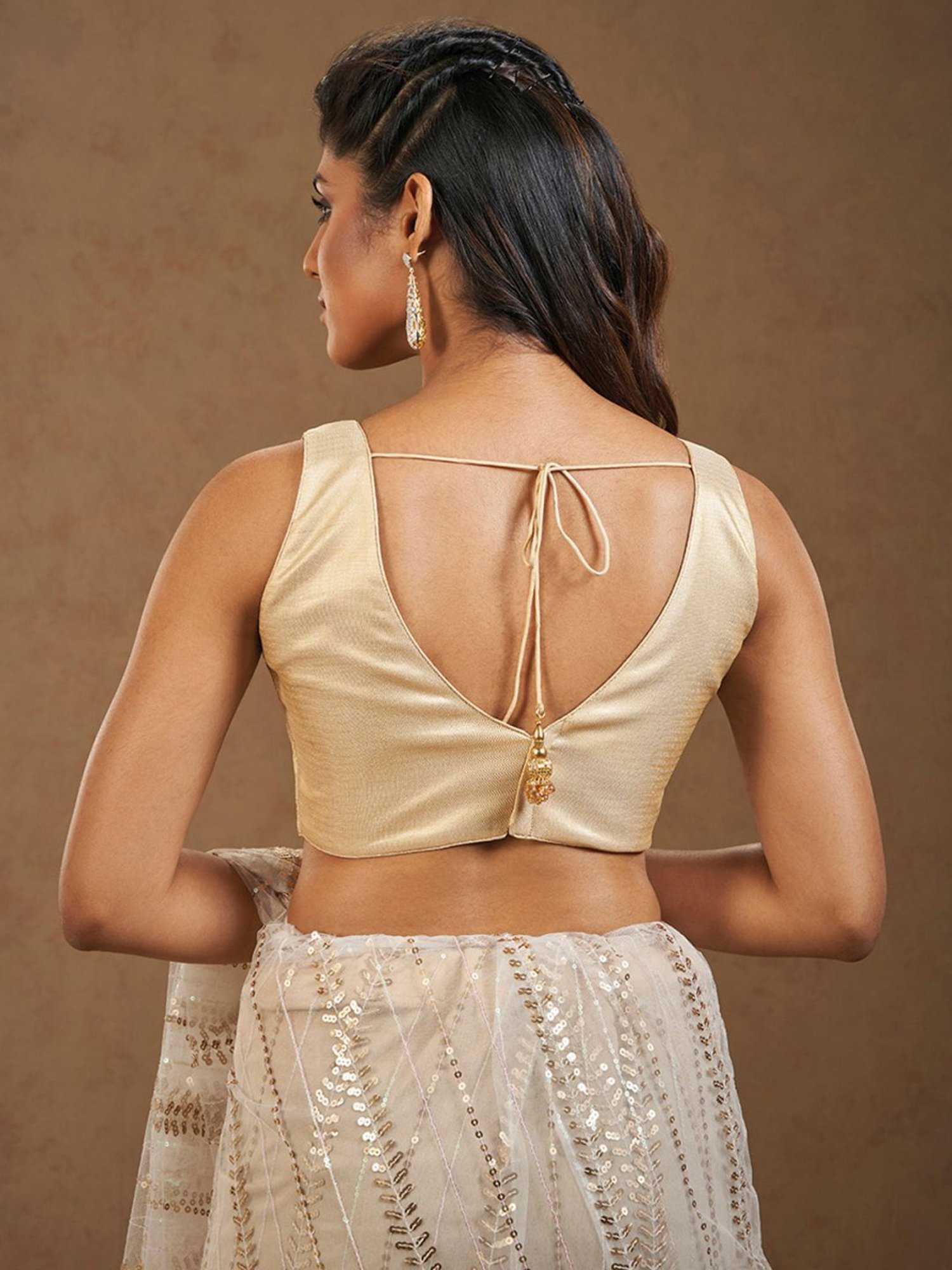 Salwar Studio Beige V-Neck Blouse