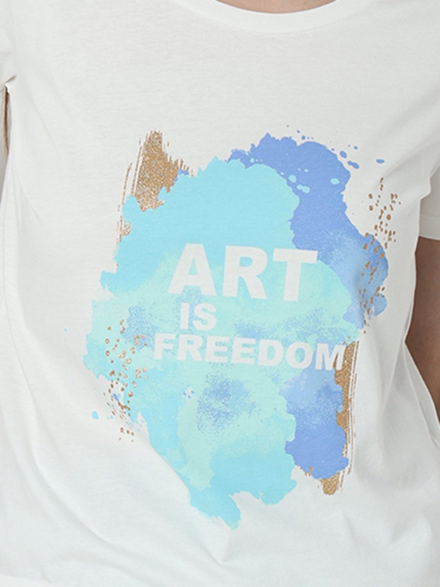 Vero Moda White Cotton Graphic Print T-Shirt