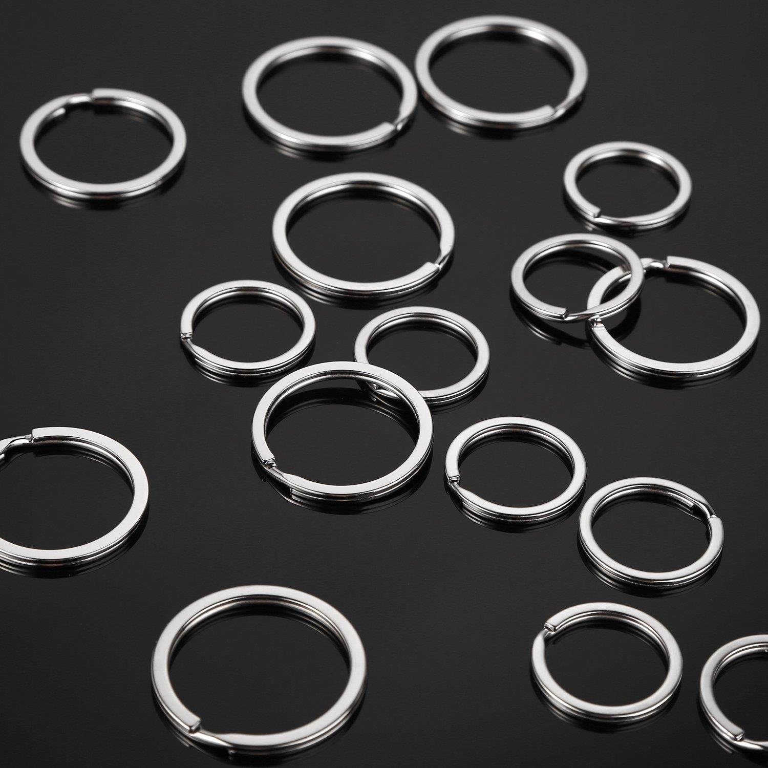 eBoot Flat Key Rings Metal Keychain Rings Split Keyrings Flat O Ring for Home Car Keys Attachment, 3 Sizes, 30 Pieces (Silver)