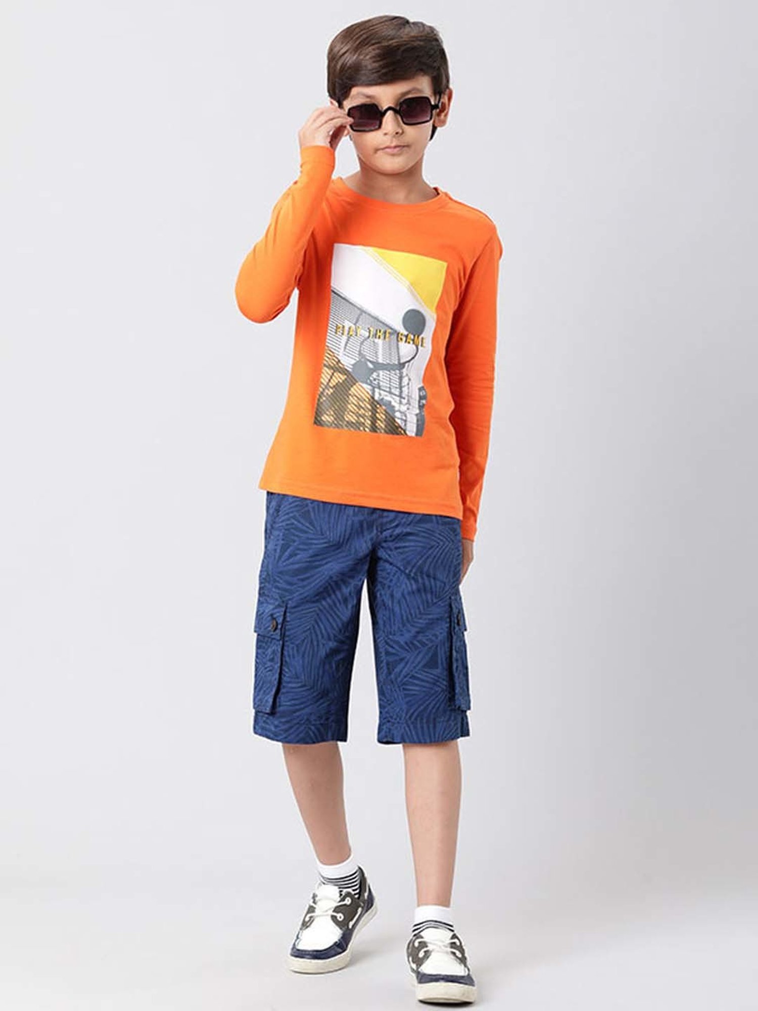 Indian Terrain Kids Orange Cotton Printed Full Sleeves T-Shirt
