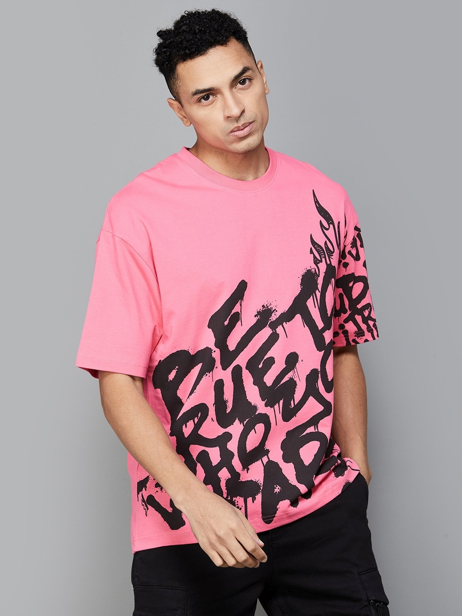 Forca by Lifestyle Pink Cotton Regular Fit Printed T-Shirt