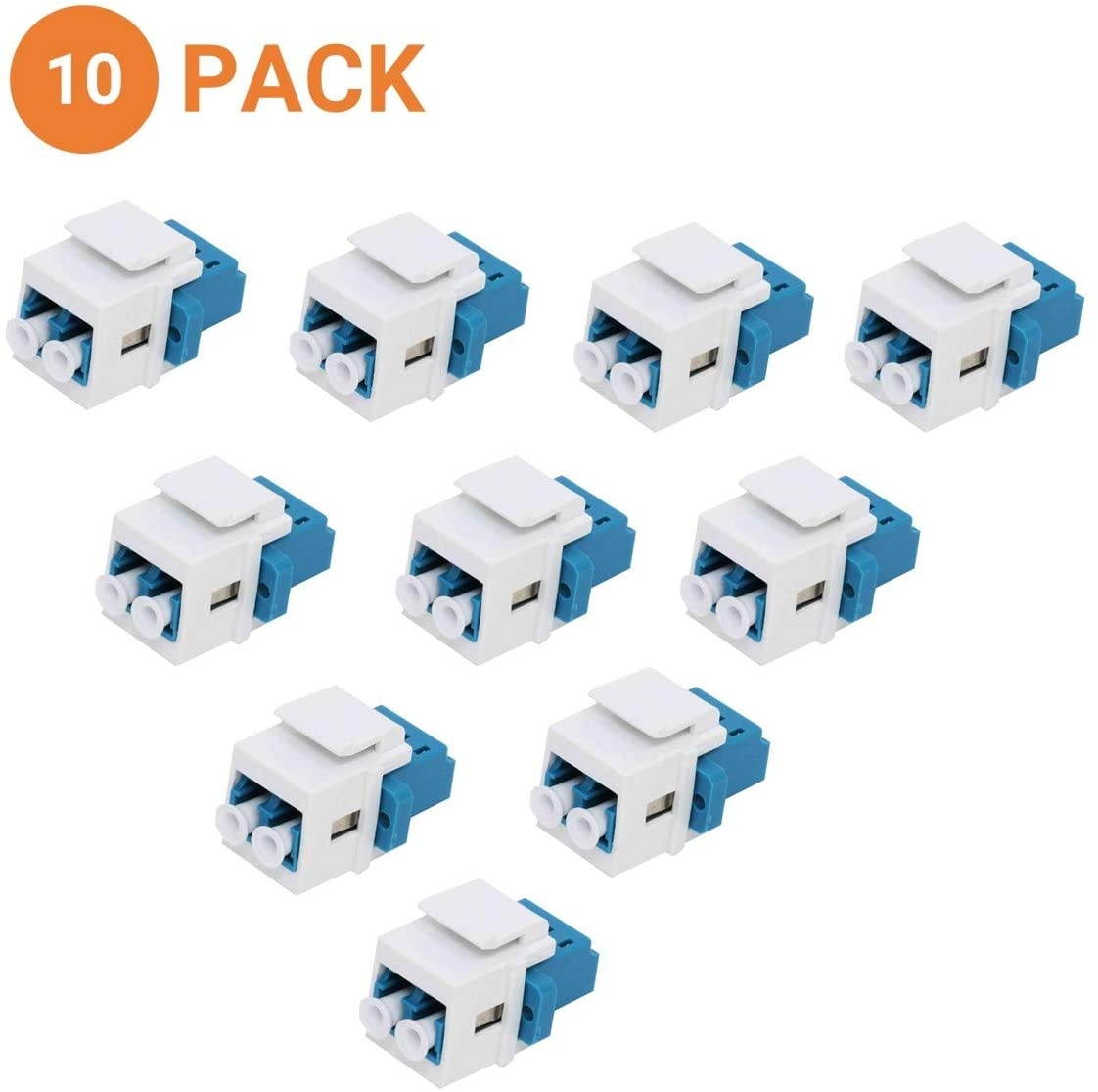 diyTech Fiber Optic Keystone Jack ?C LC Duplex Singlemode Fiber Jack for Keystone Fiber Optic Wall Plate LC Fiber Patch Panel ?C (10-Pack)