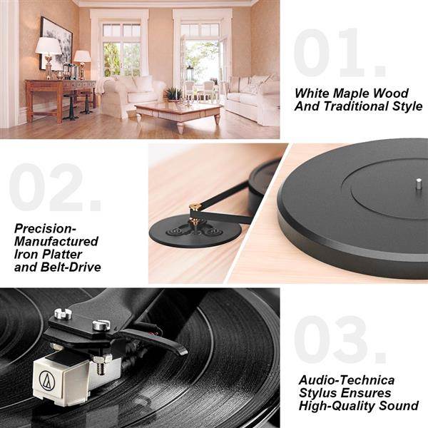 Record Player Stereo Turntable with Built-in 2-Speed Phono Preamp and Belt Drive