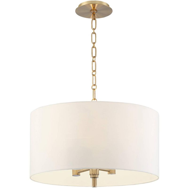 Barnes and Ivy Warm Gold Drum Pendant Chandelier 20" Wide Modern White Linen Shade Fixture Dining Room House Foyer Kitchen Island