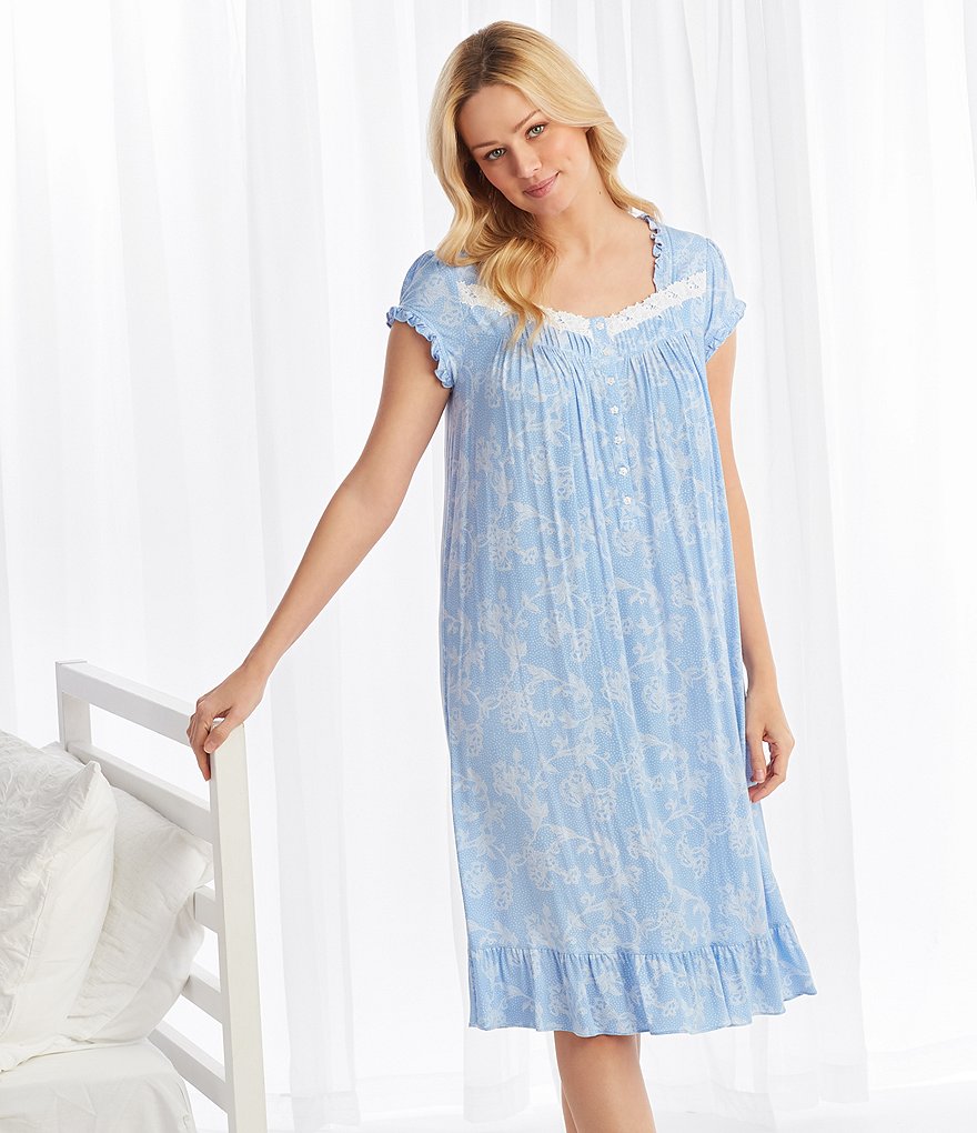 Eileen West Floral & Dot Print Cap Sleeve Modal Waltz Nightgown
