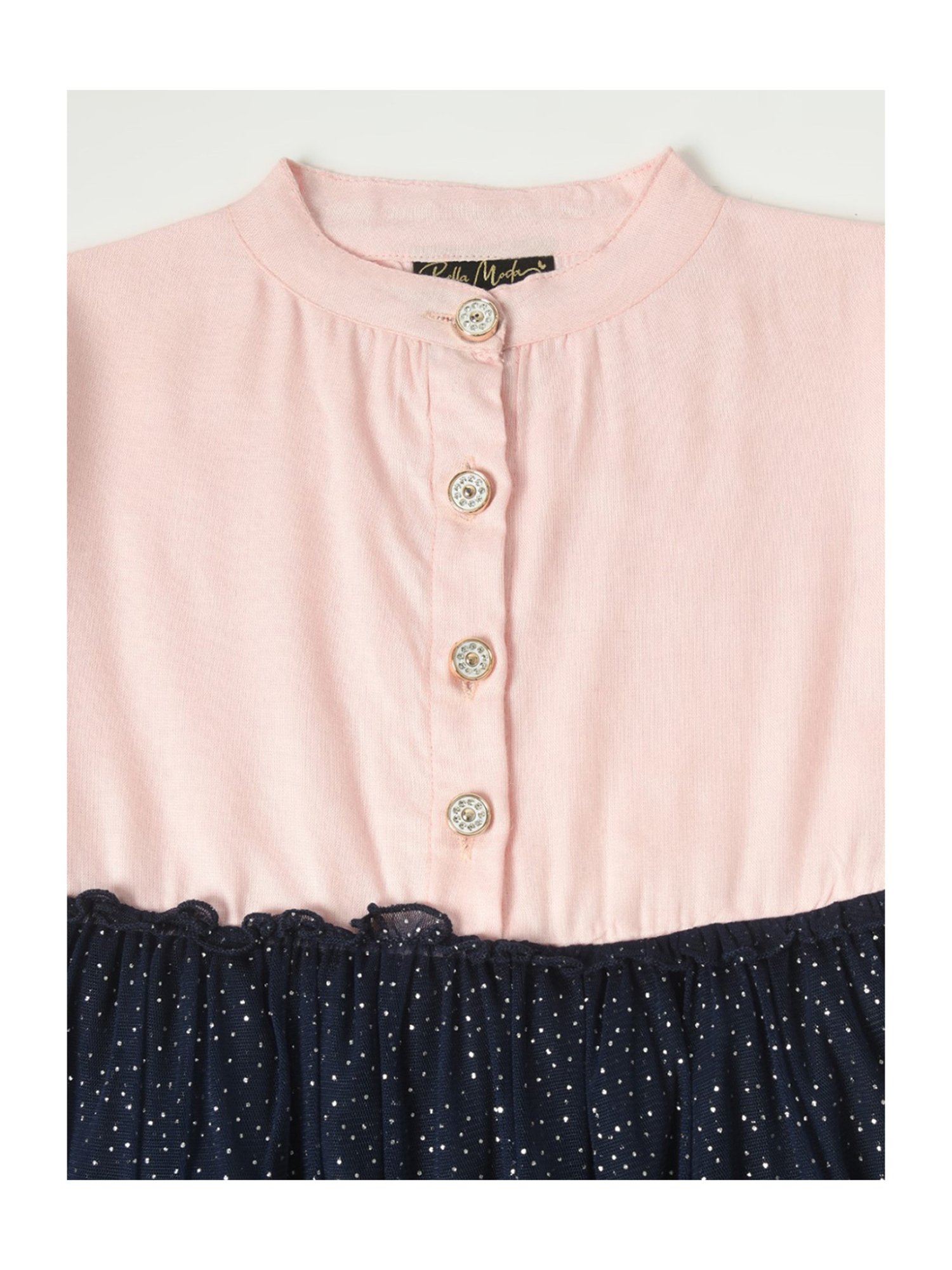 Bella Moda Kids Light Pink & Navy Embellished Full Sleeves Fit & Flare Dress