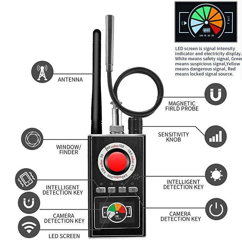 Spy Detector & RF Bug Detectors Wireless Signal Detector for GPS Tracker, Hidden Spy Camera Detector GSM Tracking Device Scanner Radio Frequency Detector