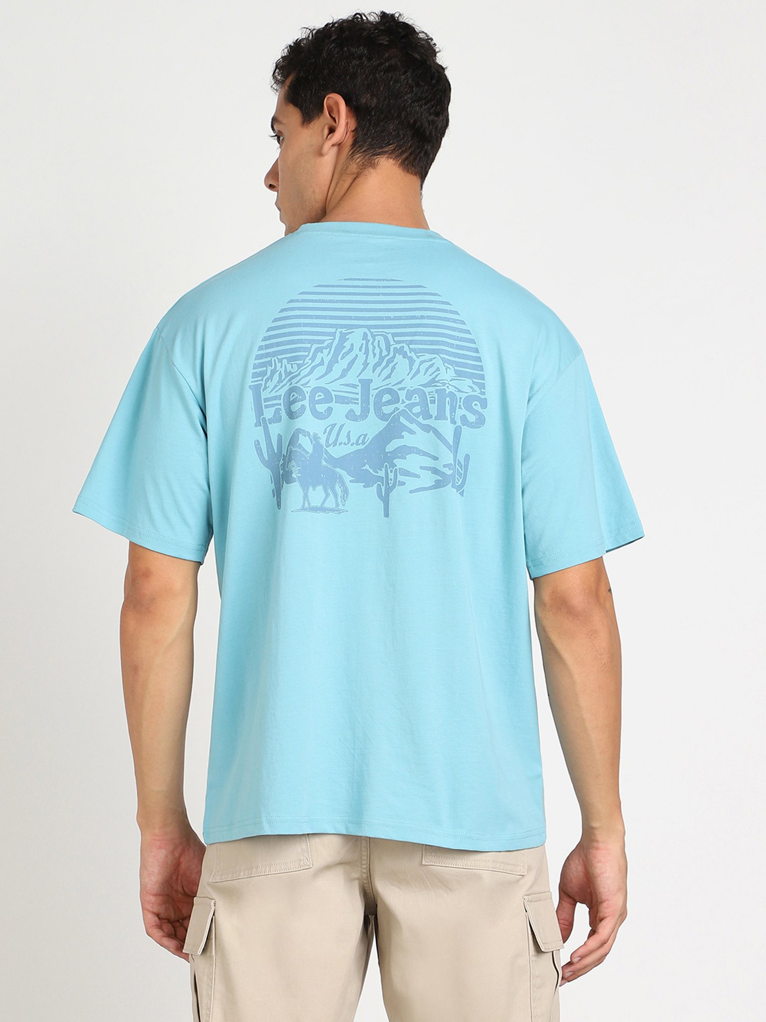 Lee Men Printed Blue Crew Neck Oversize Fit Tshirt