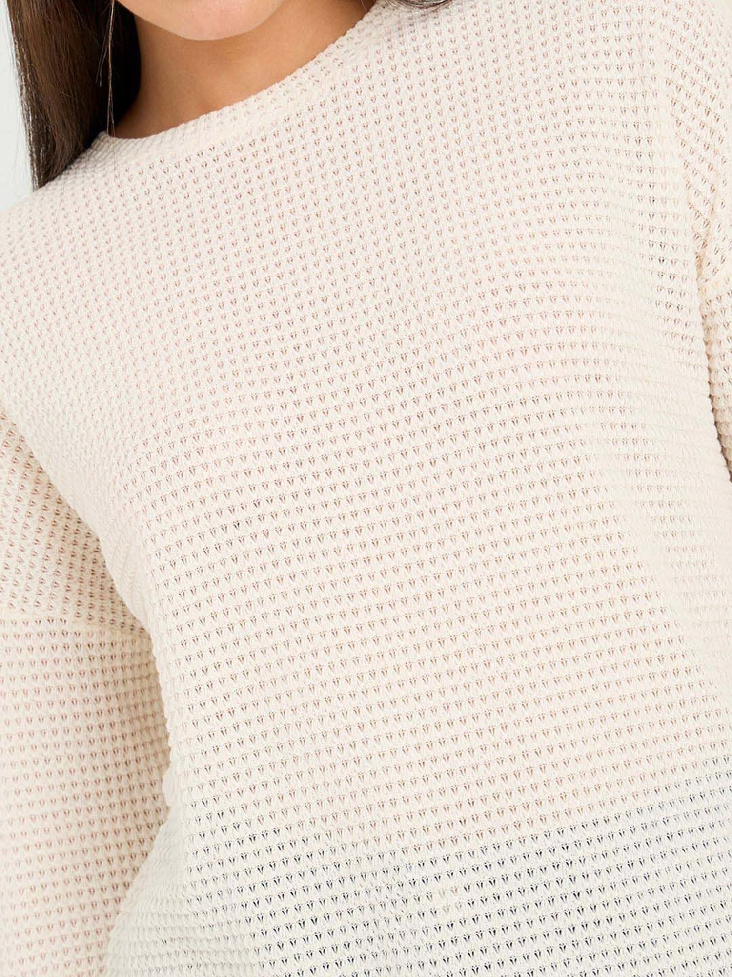 Styli Beige Self Pattern Oversized Top