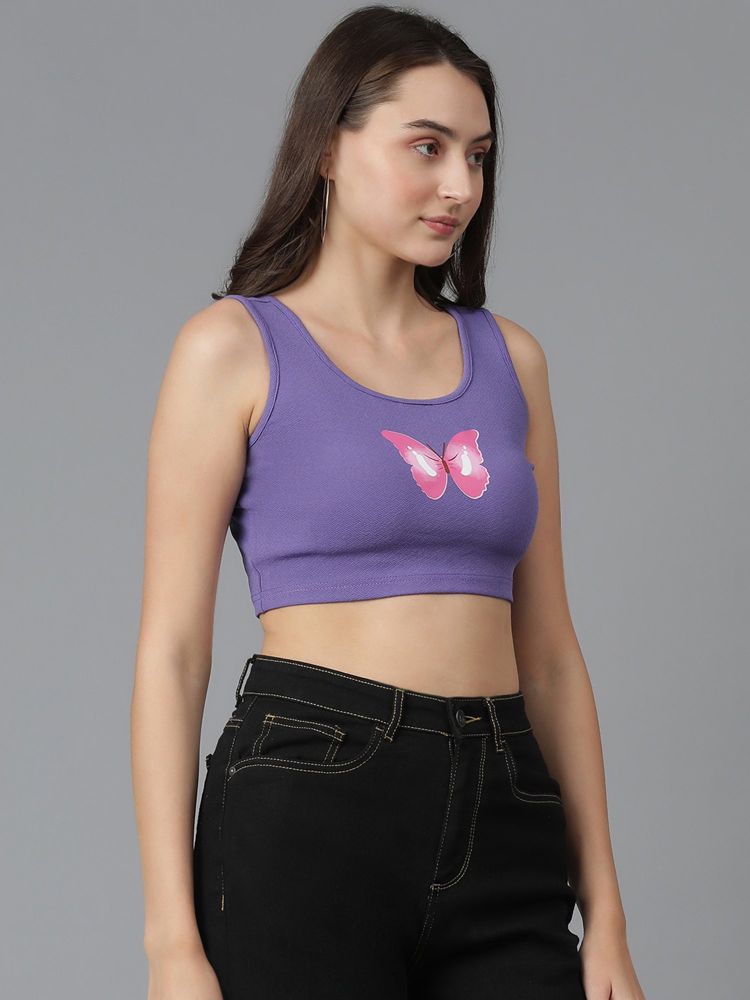 Kotty Purple Printed Crop Top