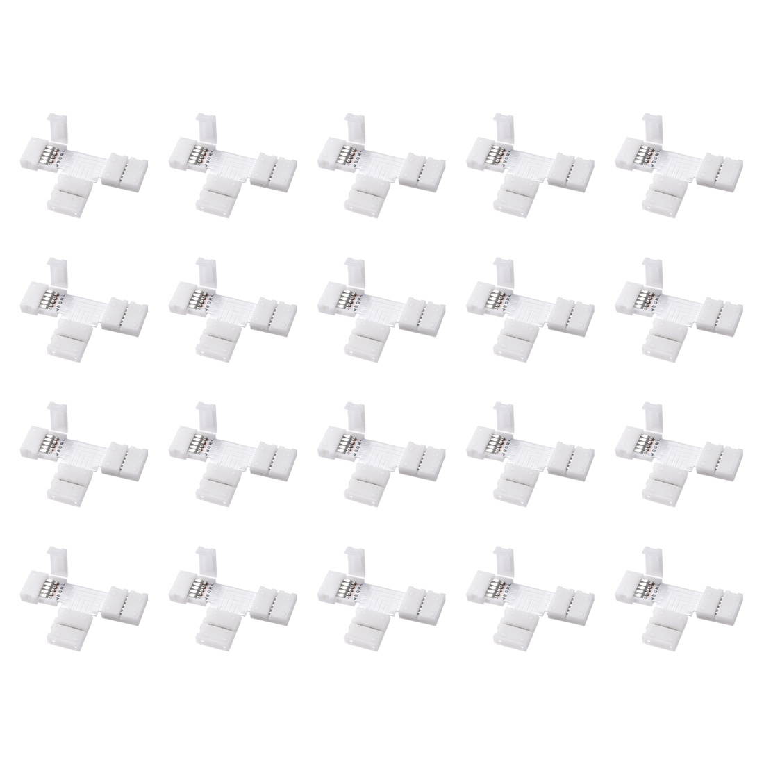 10mm 5P T-shape LED Strip Connector Quick Splitter for 5050 3528 RGB 5 Conductor Strip Lights 20Pcs