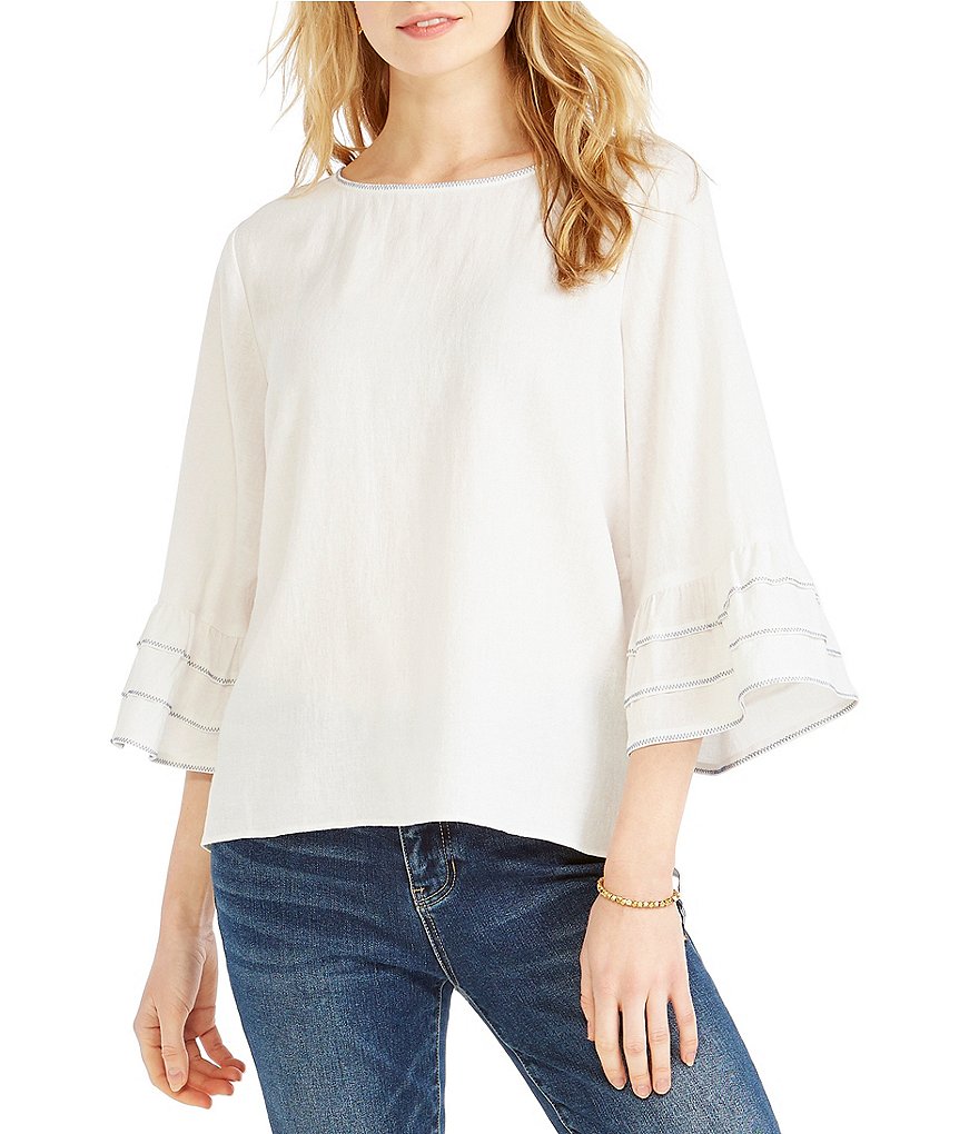 NIC + ZOE Tangier Ruffle Sleeve Round Neck Blouse