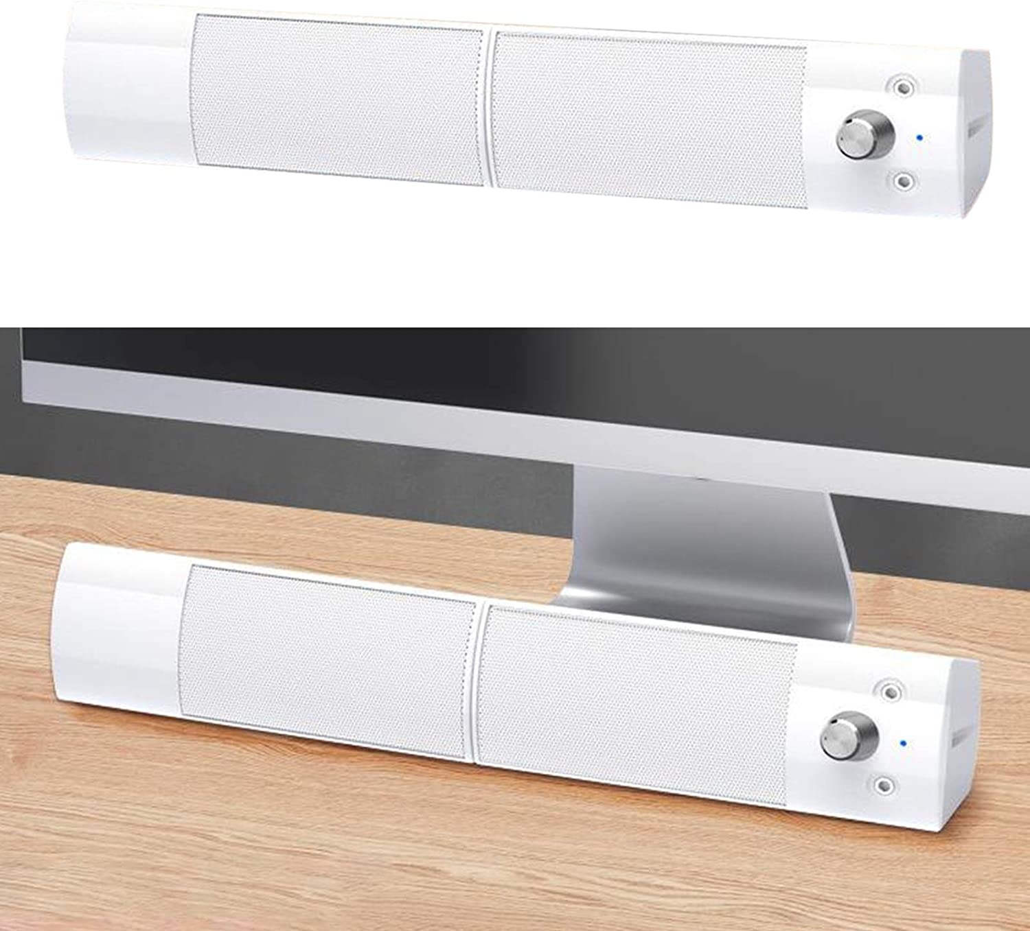 Homyl Detachable TV Speaker, Wired Bluetooth Sound Bar Desktop PC Speakers with Stereo Sound, 3.5mm Audio Input for Computer TV Smartphone Tablet - White