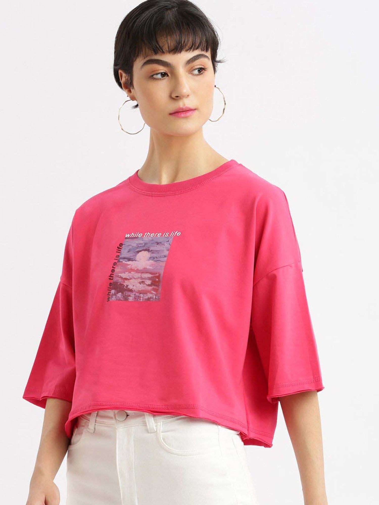 SHOWOFF Pink Cotton Printed T-Shirt