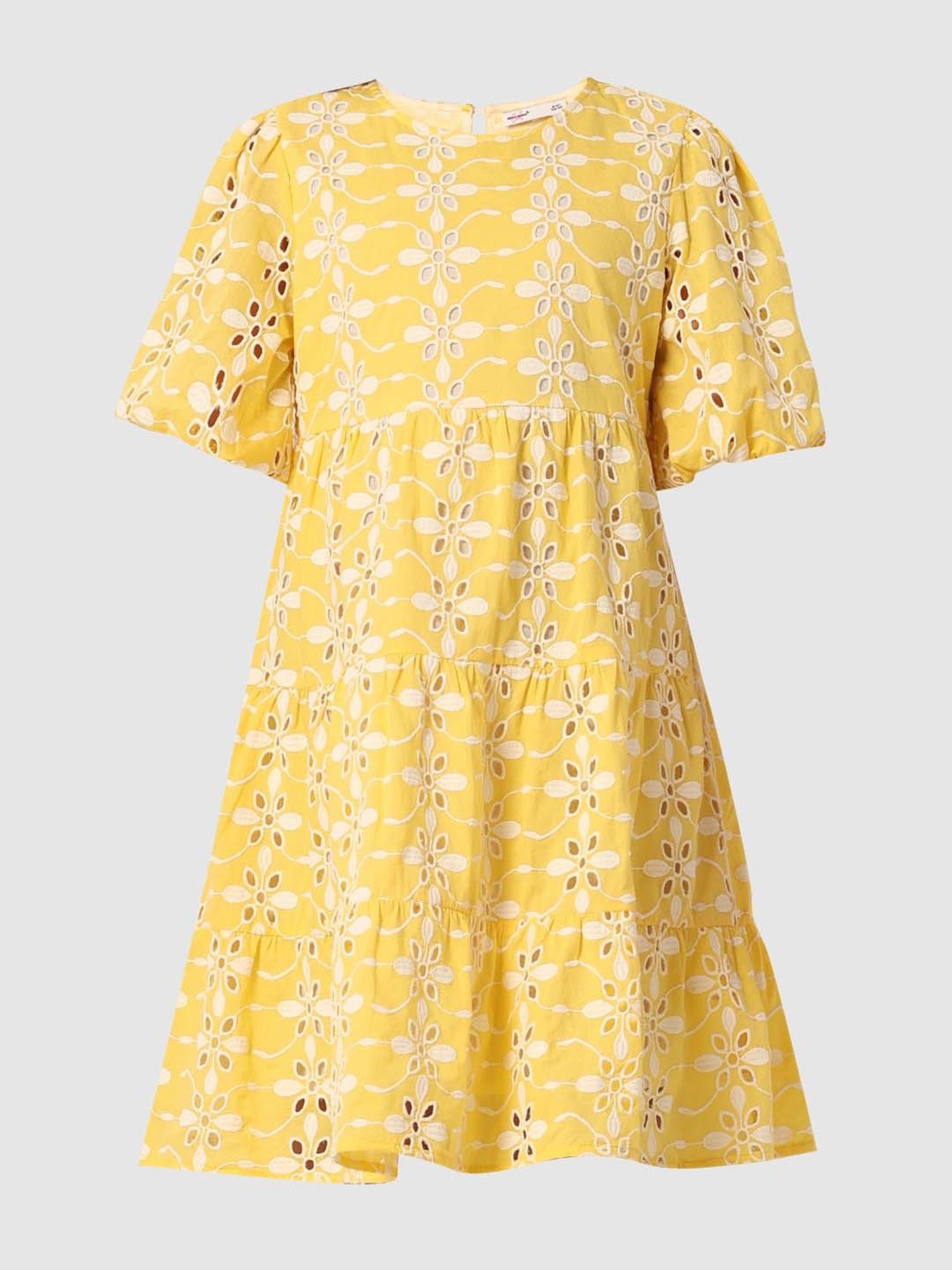 VERO MODA GIRL Yellow & White Cotton Embroidered Dress