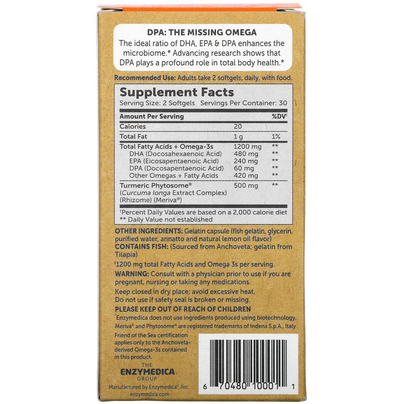 Enzymedica Aqua Biome, Fish Oil + Meriva Curcumin, Lemon , 1,200 mg, 60 Softgels, Omegas and Fish Oil