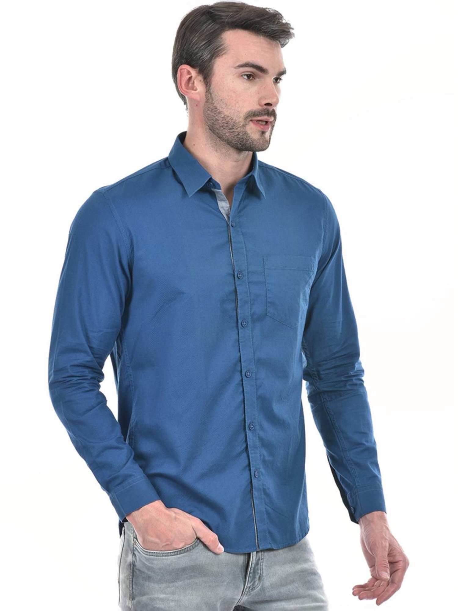 Numero Uno Marine Blue Cotton Slim Fit Shirt