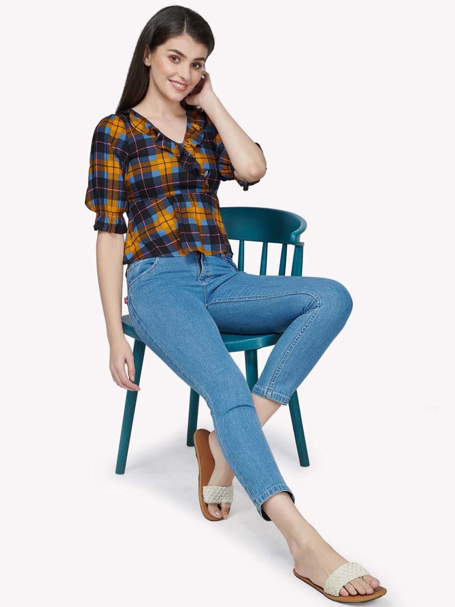 VASTRADO Yellow & Blue Chequered Top