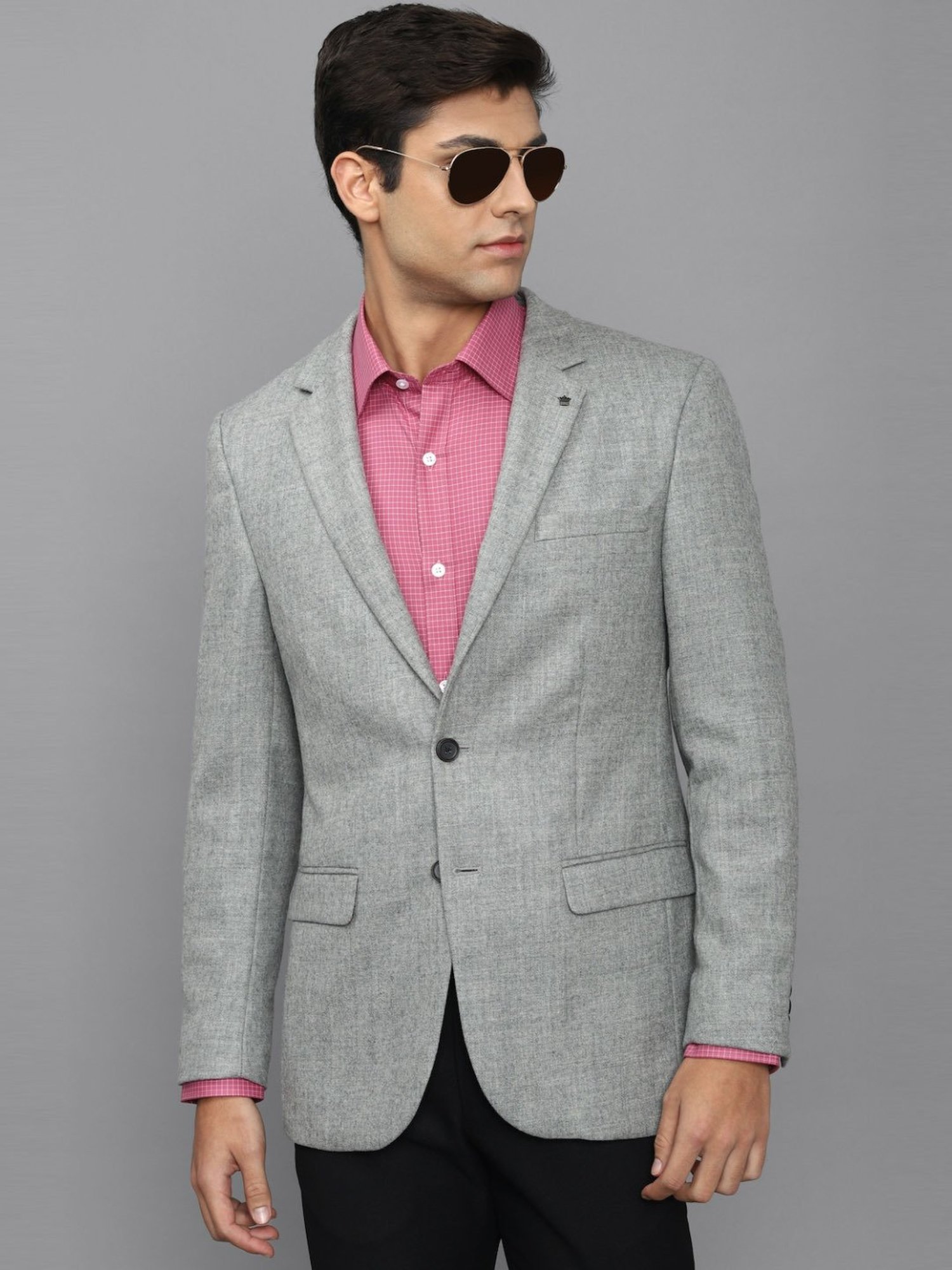 Louis Philippe Grey Regular Fit Texture Blazer