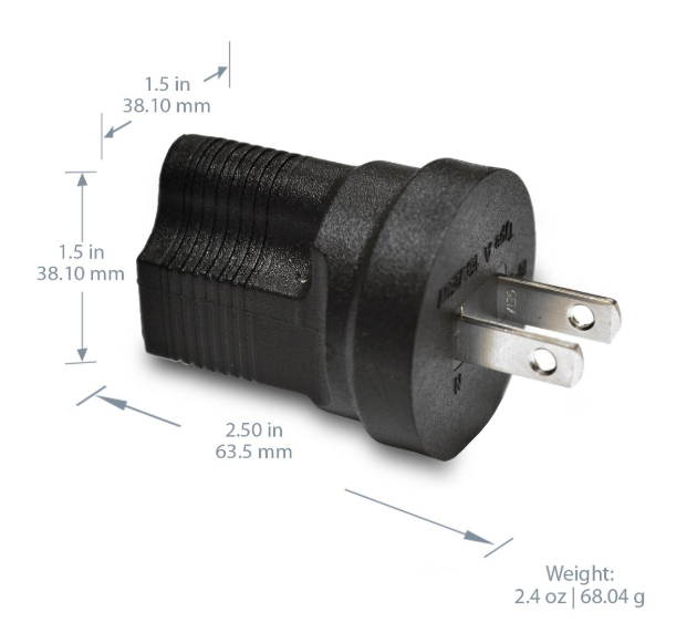 Ceptics Japan, Philippines NEMA 1-15 (Type A) Travel Power Plug Adapter Accepts NEMA 5-15R - ETL Certified - Industrial Grade (IG-6)