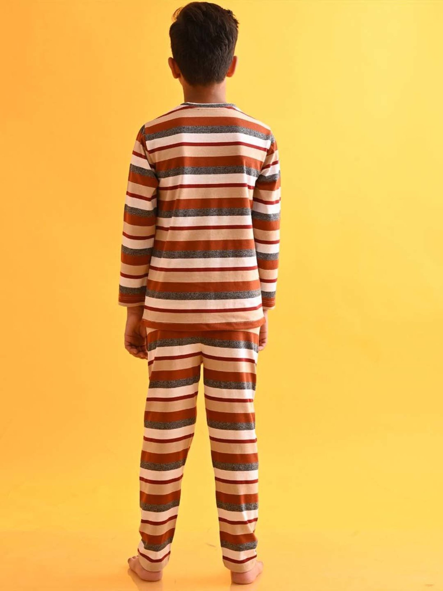Anthrilo Kids Multicolour Cotton Striped Full Sleeves T-Shirt & Trouser