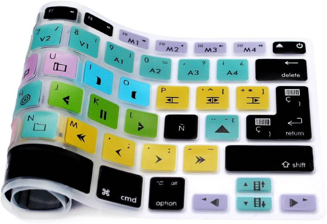 HRH Hot Key Function Shortcut Spanish Silicone Keyboard Cover Skin for Mac Air 13,MacBook Pro 13/15/17 (with or w/Out Retina Display, 2015 or Older Version)&Older iMac US/EU-Avid Media Composer