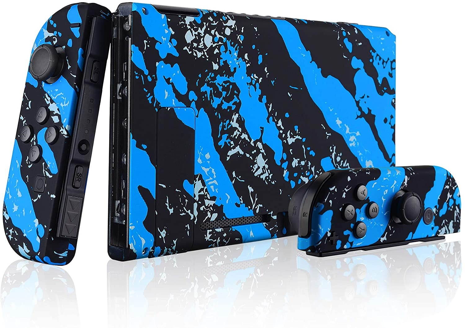 eXtremeRate Soft Touch Grip Back Plate for Nintendo Switch Console, NS Joycon Handheld Controller Housing with Full Set Buttons, DIY Replacement Shell for Nintendo Switch - Blue Coating Splash